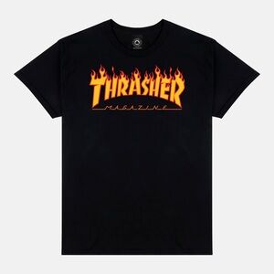 Thrasher Black Tee with Fiery Logo